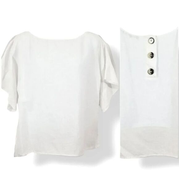 Harve Benard Oversized Washable Linen Flutter Sleeve Top in White Size Small - Picture 10 of 10